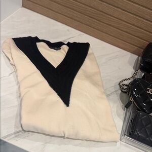 Authentic Chanel V-Neck Sweater in Black and Cream it’s so pretty